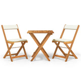 NNEVL 3 Piece Folding Bistro Set with Cushions Solid Wood Acacia