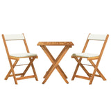 NNEVL 3 Piece Folding Bistro Set with Cushions Solid Wood Acacia