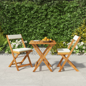 NNEVL 3 Piece Folding Bistro Set with Cushions Solid Wood Acacia