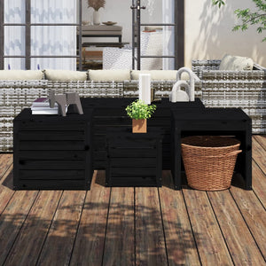 NNEVL 4 Piece Garden Box Set Black Solid Wood Pine