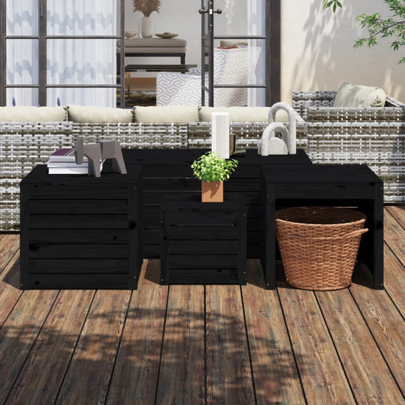 NNEVL 4 Piece Garden Box Set Black Solid Wood Pine