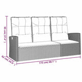 NNEVL Reclining Garden Bench with Cushions Grey 173 cm Poly rattan