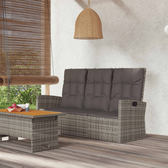 NNEVL Reclining Garden Bench with Cushions Grey 173 cm Poly rattan