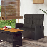 NNEVL Reclining Garden Bench with Cushions Black 118 cm Poly rattan