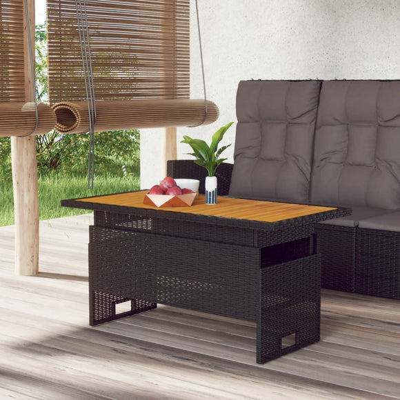 NNEVL Garden Table Black 100x50x43/63 cm Solid Wood Acacia&Poly Rattan