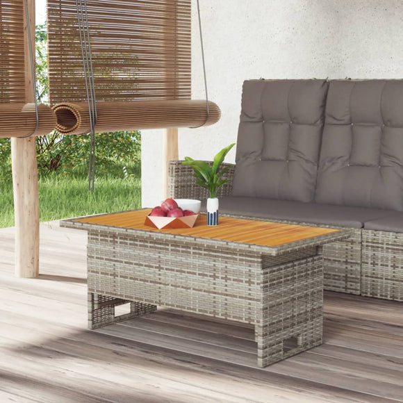 NNEVL Garden Table Grey 100x50x43/63 cm Solid Wood Acacia&Poly Rattan