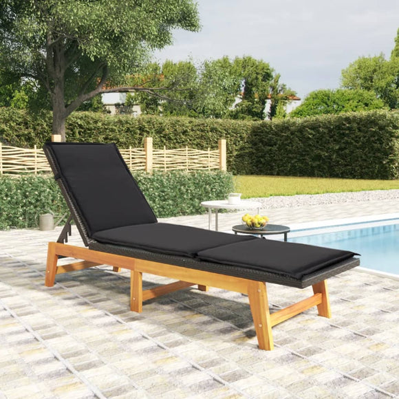 NNEVL Sun Lounger with Cushion Poly Rattan&Solid Wood Acacia