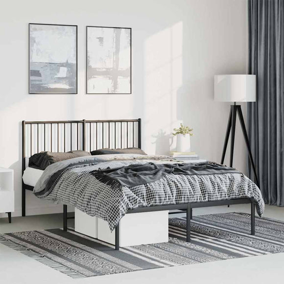 NNEVL Metal Bed Frame without Mattress with Headboard Black 135x190 cm