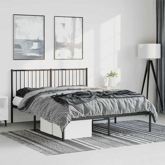 NNEVL Metal Bed Frame without Mattress with Headboard Black 150x200 cm