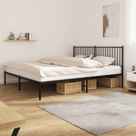 NNEVL Metal Bed Frame without Mattress with Headboard Black 183x203 cm King