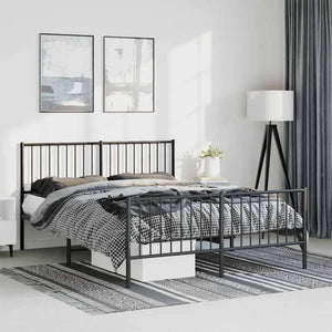 NNEVL Metal Bed Frame without Mattress with Footboard Black 135x190 cm