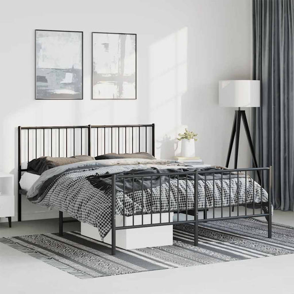 NNEVL Metal Bed Frame without Mattress with Footboard Black 135x190 cm