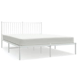 NNEVL Metal Bed Frame with Headboard White 153x203 cm Queen Size