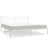 NNEVL Metal Bed Frame without Mattress with Headboard White 183x203 cm King