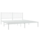 NNEVL Metal Bed Frame without Mattress with Headboard White 183x203 cm King