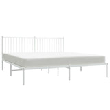 NNEVL Metal Bed Frame without Mattress with Headboard White 183x203 cm King