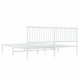 NNEVL Metal Bed Frame without Mattress with Headboard White 183x203 cm King