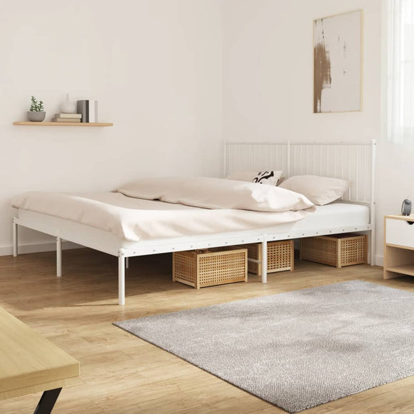 NNEVL Metal Bed Frame without Mattress with Headboard White 183x203 cm King