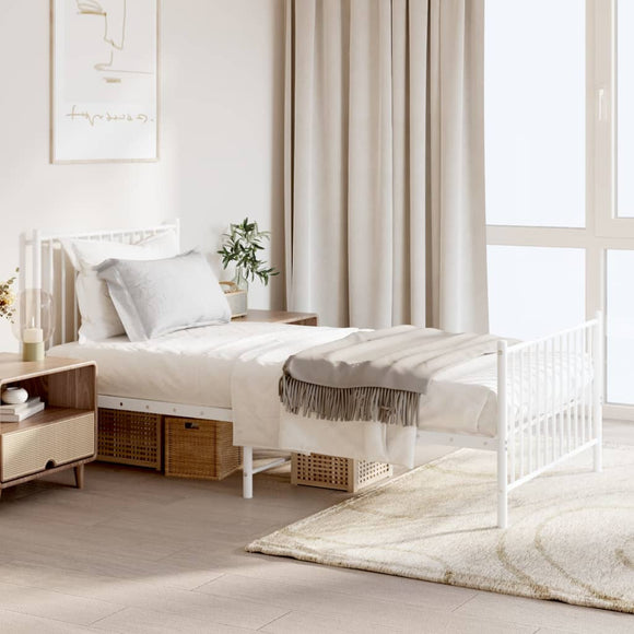 NNEVL Metal Bed Frame without Mattress with Footboard White 90x190 cm
