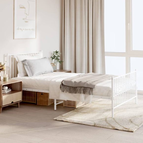 NNEVL Metal Bed Frame without Mattress with Footboard White 107x203 cm King Single