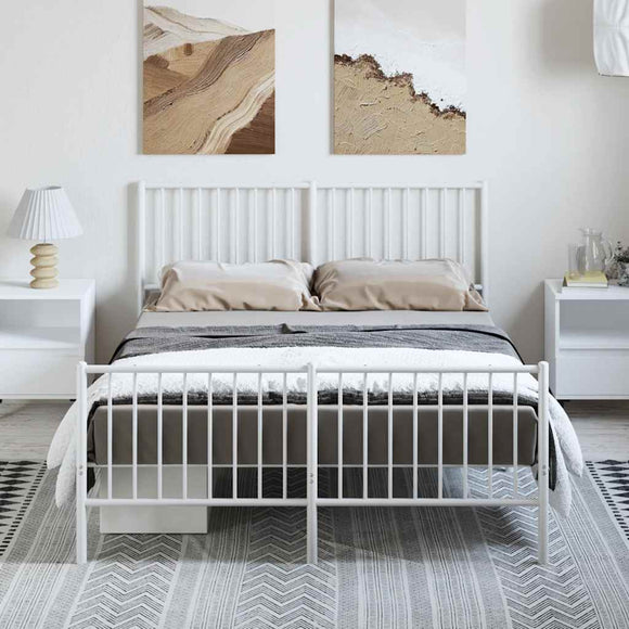 NNEVL Metal Bed Frame without Mattress with Footboard White 135x190 cm