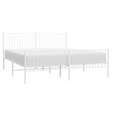 NNEVL Metal Bed Frame without Mattress with Footboard White 183x203 cm King