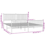 NNEVL Metal Bed Frame without Mattress with Footboard White 183x203 cm King