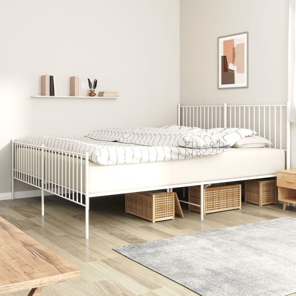 NNEVL Metal Bed Frame without Mattress with Footboard White 183x203 cm King