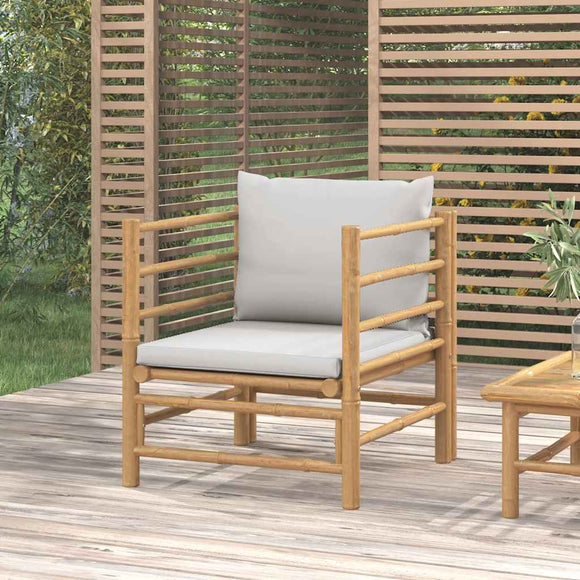 NNEVL Garden Sofa with Light Grey Cushions Bamboo