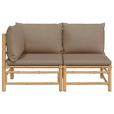 NNEVL 2 Piece Garden Lounge Set with Taupe Cushions Bamboo