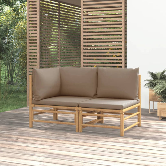NNEVL 2 Piece Garden Lounge Set with Taupe Cushions Bamboo