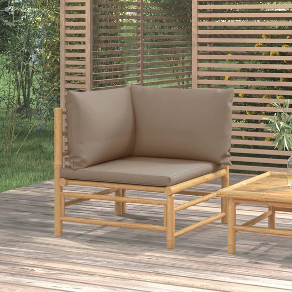 NNEVL Garden Corner Sofa with Taupe Cushions Bamboo