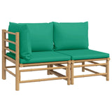NNEVL 2 Piece Garden Lounge Set with Green Cushions Bamboo