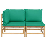 NNEVL 2 Piece Garden Lounge Set with Green Cushions Bamboo