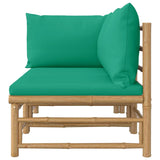 NNEVL 2 Piece Garden Lounge Set with Green Cushions Bamboo