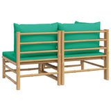 NNEVL 2 Piece Garden Lounge Set with Green Cushions Bamboo