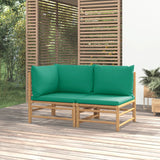 NNEVL 2 Piece Garden Lounge Set with Green Cushions Bamboo