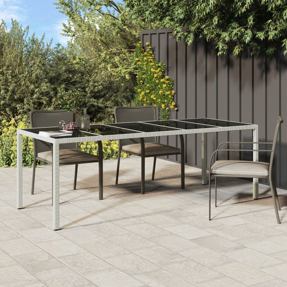 NNEVL Garden Table White 250x100x75 cm Poly Rattan and Tempered Glass