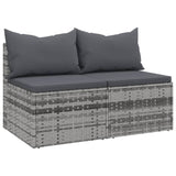 NNEVL Garden Middle Sofas with Cushions 2 pcs Grey Poly Rattan