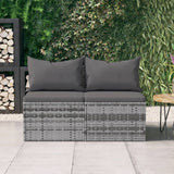 NNEVL Garden Middle Sofas with Cushions 2 pcs Grey Poly Rattan