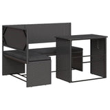 NNEVL Garden Sofa with Table and Cushions L-Shaped Black Poly Rattan