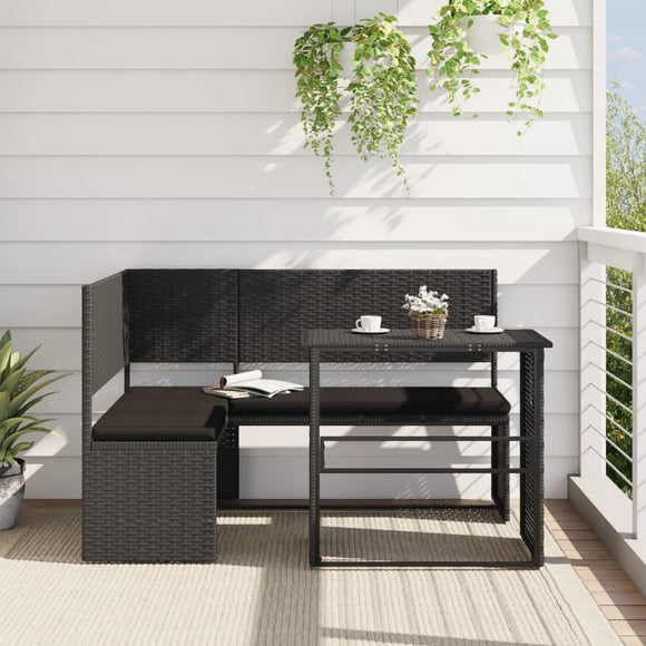 NNEVL Garden Sofa with Table and Cushions L-Shaped Black Poly Rattan