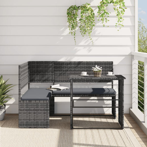 NNEVL Garden Sofa with Table and Cushions L-Shaped Grey Poly Rattan