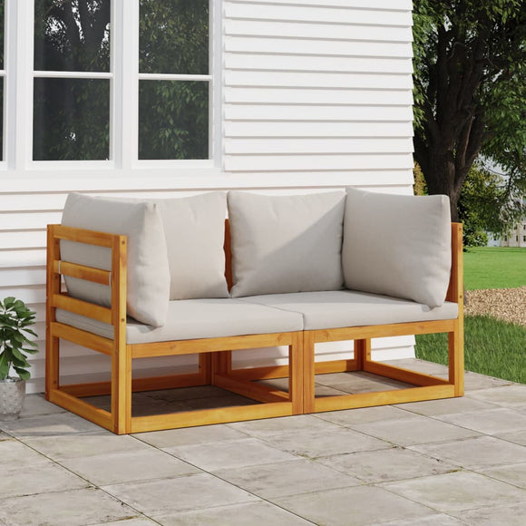 NNEVL Sectional Corner Sofas 2 pcs with Light Grey Cushions Solid Wood Acacia