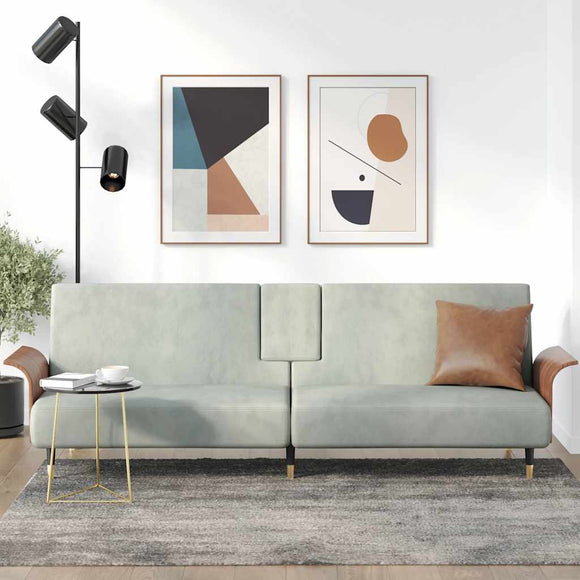 NNEVL Sofa Bed with Cup Holders Light Grey Velvet