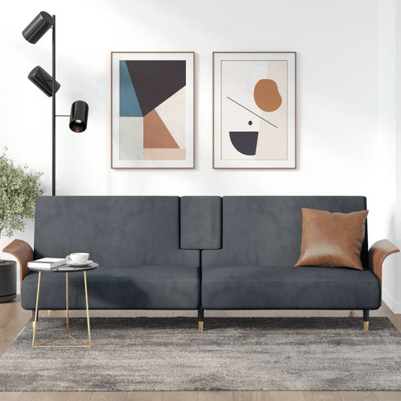 NNEVL Sofa Bed with Cup Holders Dark Grey Velvet