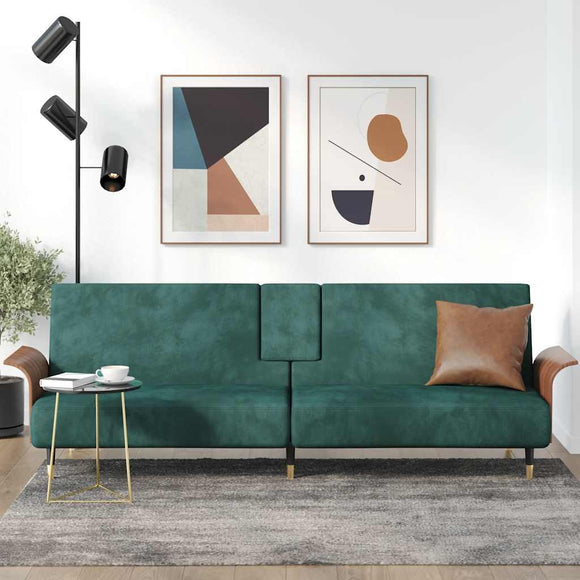 NNEVL Sofa Bed with Cup Holders Dark Green Velvet