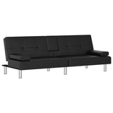 NNEVL Sofa Bed with Cup Holders Black Faux Leather