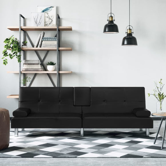 NNEVL Sofa Bed with Cup Holders Black Faux Leather