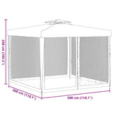 NNEVL Gazebo with Double Roof Cream 3x3x2.68 m Fabric
